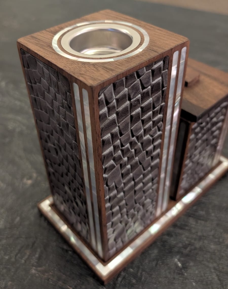 Luxury Incense Burner – Walnut Wood, Leather & Mother-of-Pearl