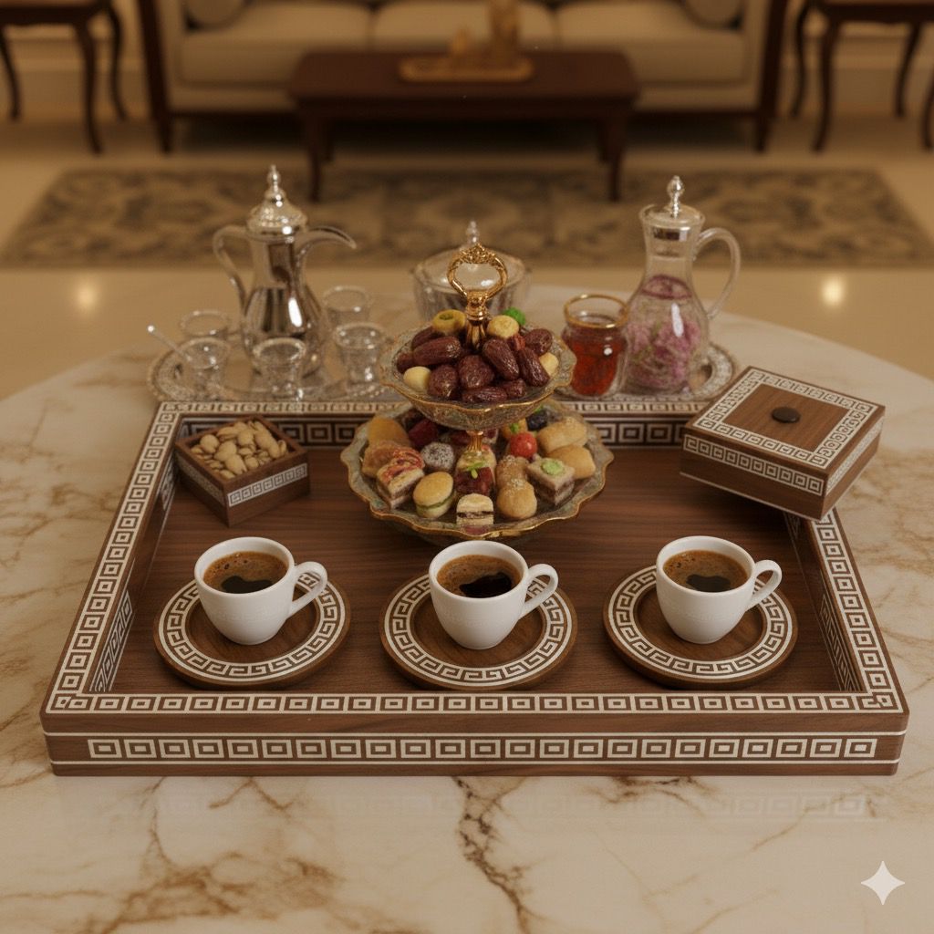 Luxury Serving Tray – Walnut Wood with Mother-of-Pearl Inlay