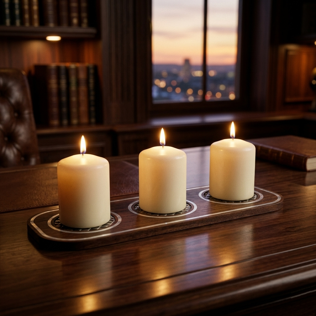 Luxury Triple Candle Tray – Walnut Wood with Mother-of-Pearl Inlay