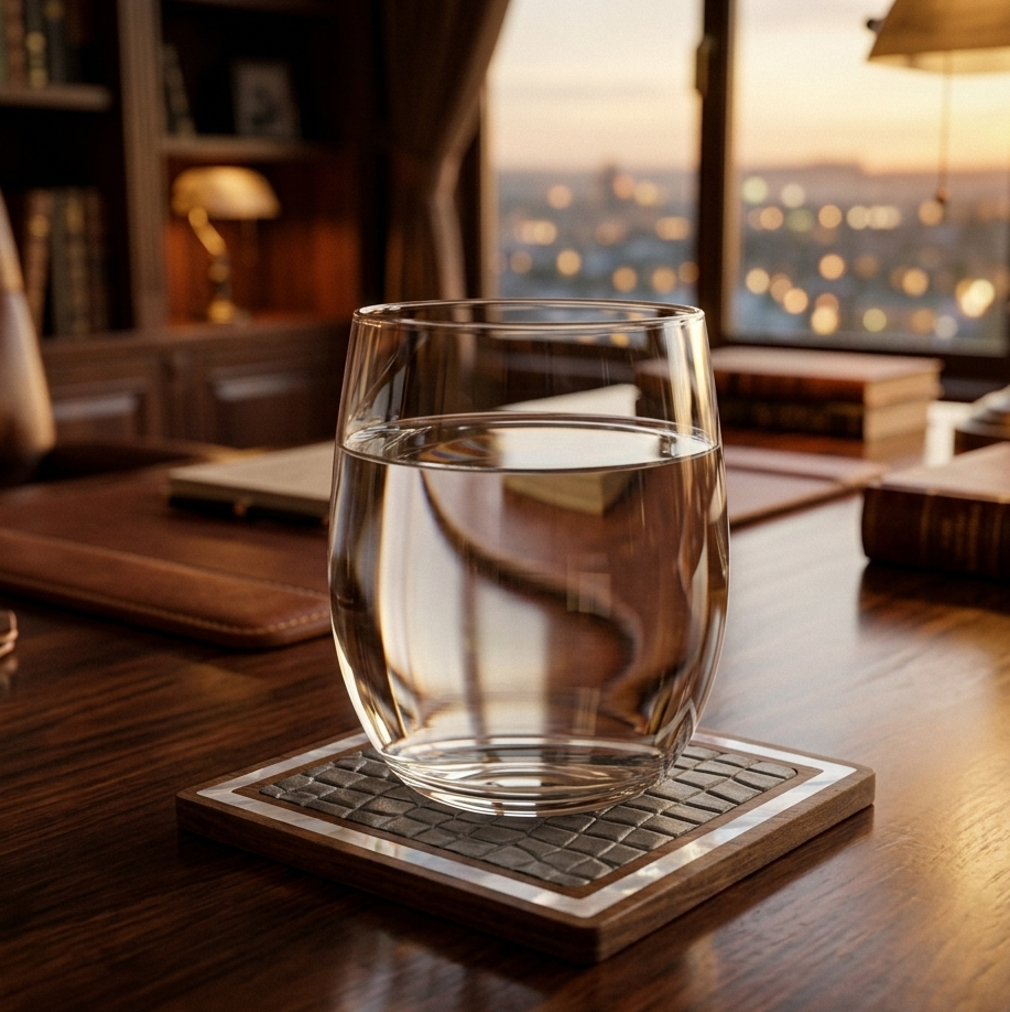 Square Coaster – Walnut Wood, Natural Leather & Mother-of-Pearl