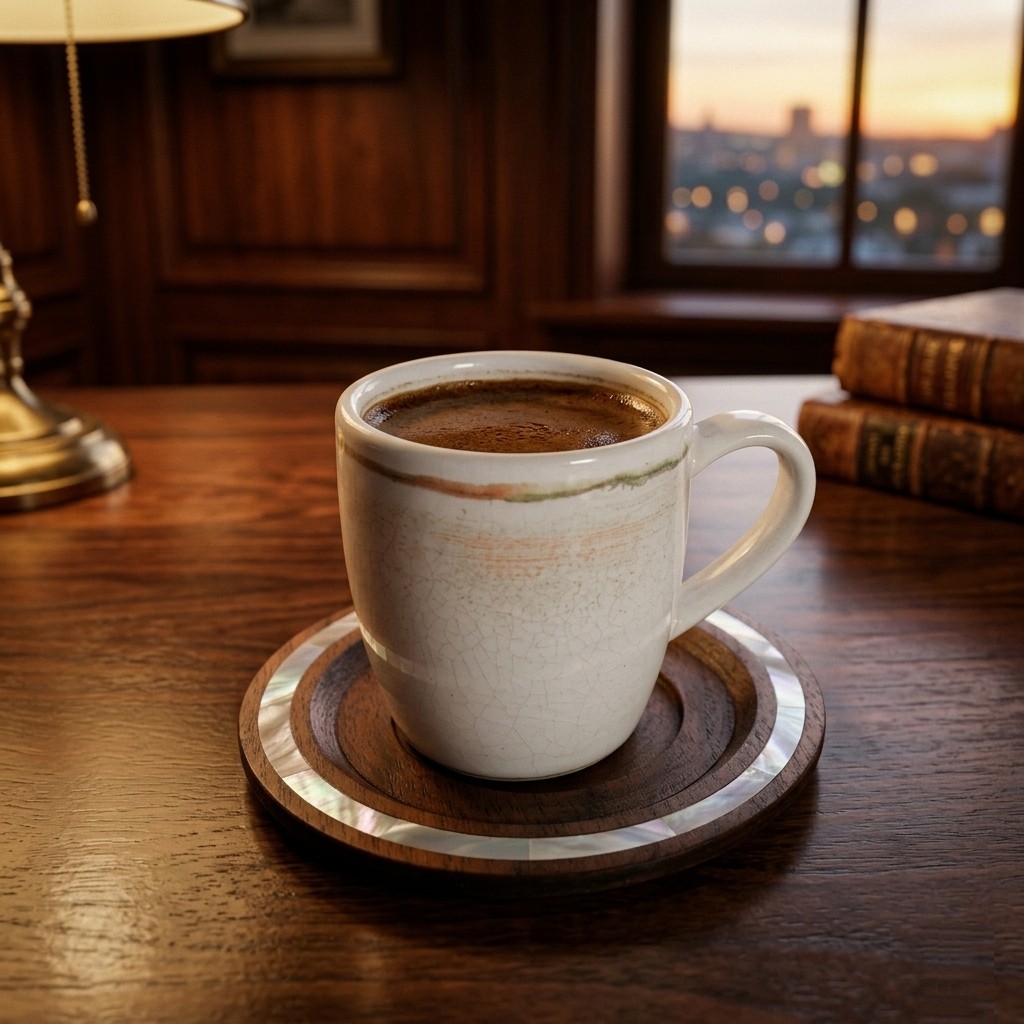 Luxury Coffee Dish – Walnut Wood with Mother-of-Pearl Inlay